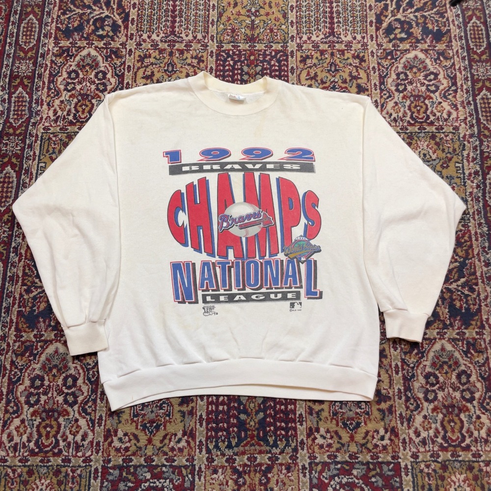 VTG 1992 Atlanta Braves National League Champs Sweatshirt Tee Jays XL White USA